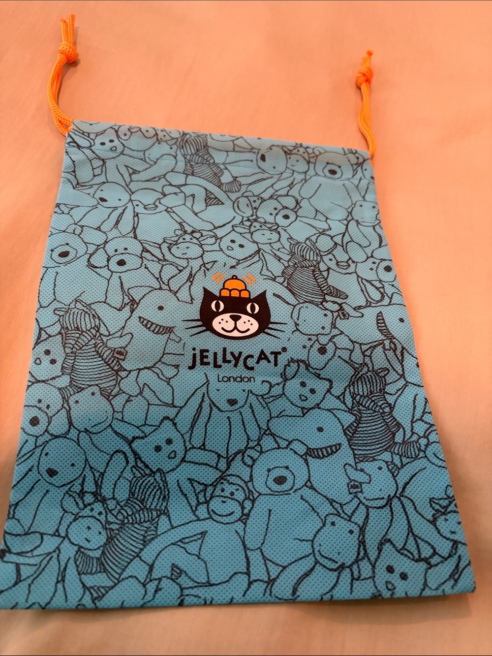 Jellycat Blue Drawstring Dustbag Pouch with Orange Cords